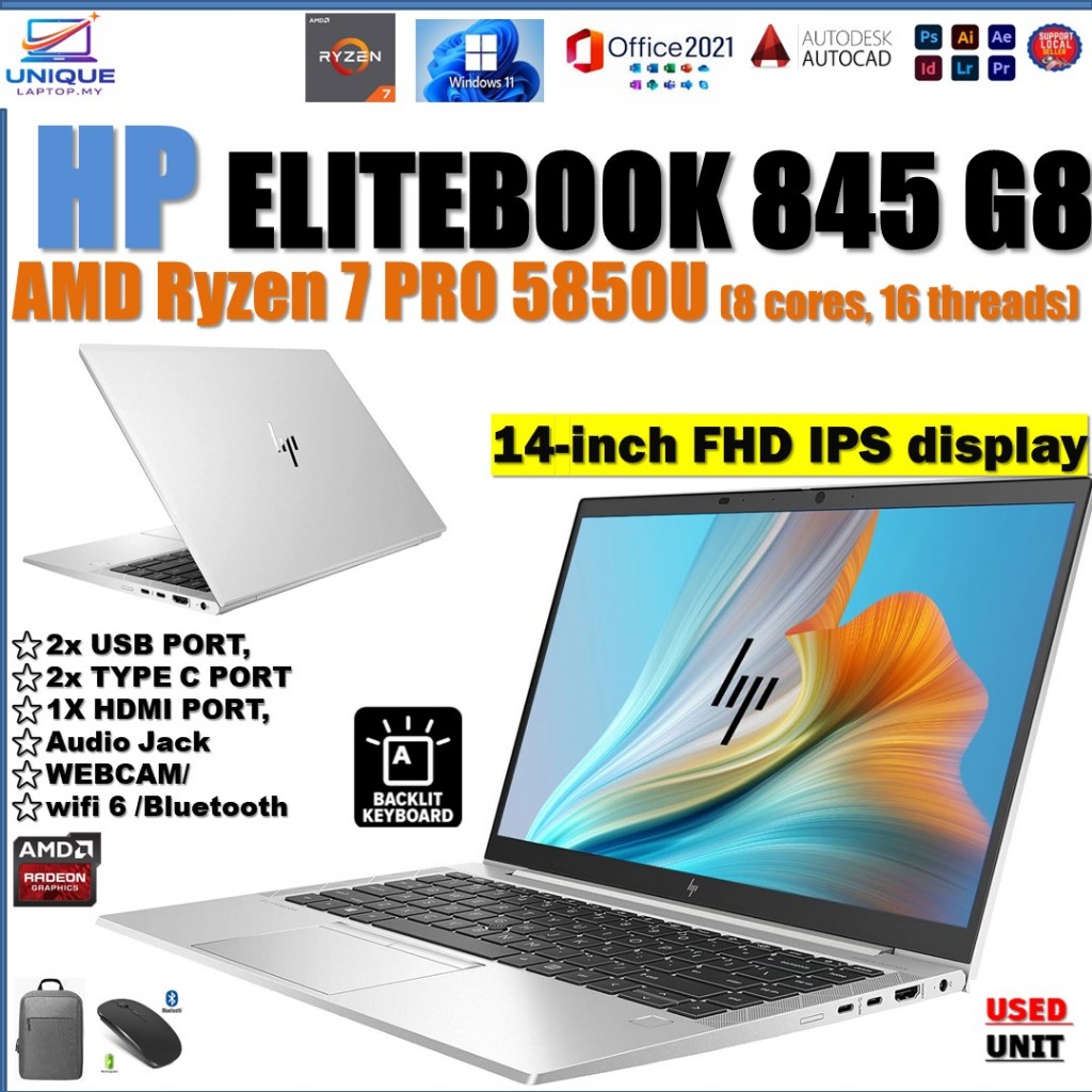 HP EliteBook 845 G7 Ryzen 7 PRO 4750U 16GB RAM 256GB SSD 14-inch