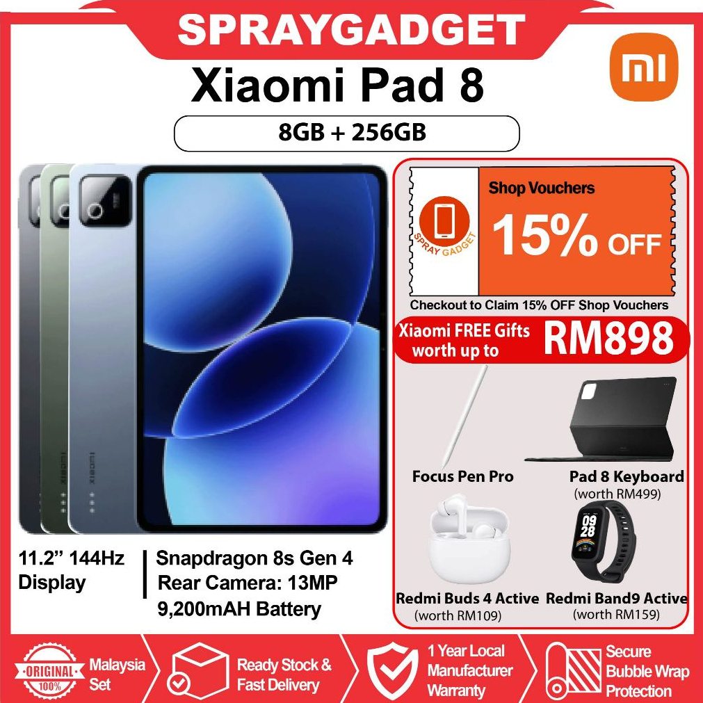 [NEW] Xiaomi Pad 8 (8+128GB/ 8+256GB)11.2" 144Hz Display l Snapdragon 8s Gen 4 l 9200mAH + 45W Turbo Charge
