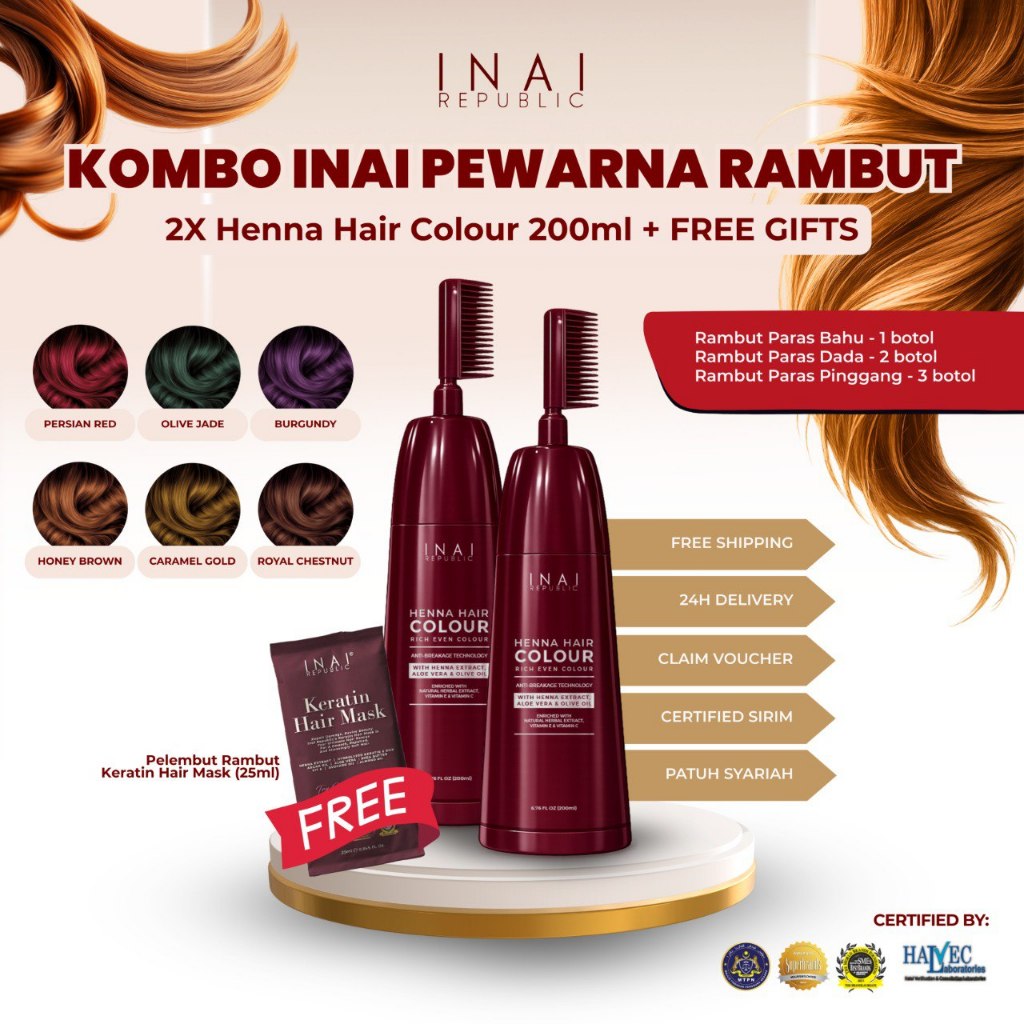 KOMBO 2X INAI PEWARNA RAMBUT HALAL INAI REPUBLIC - Tanpa Bleach | Bau ...