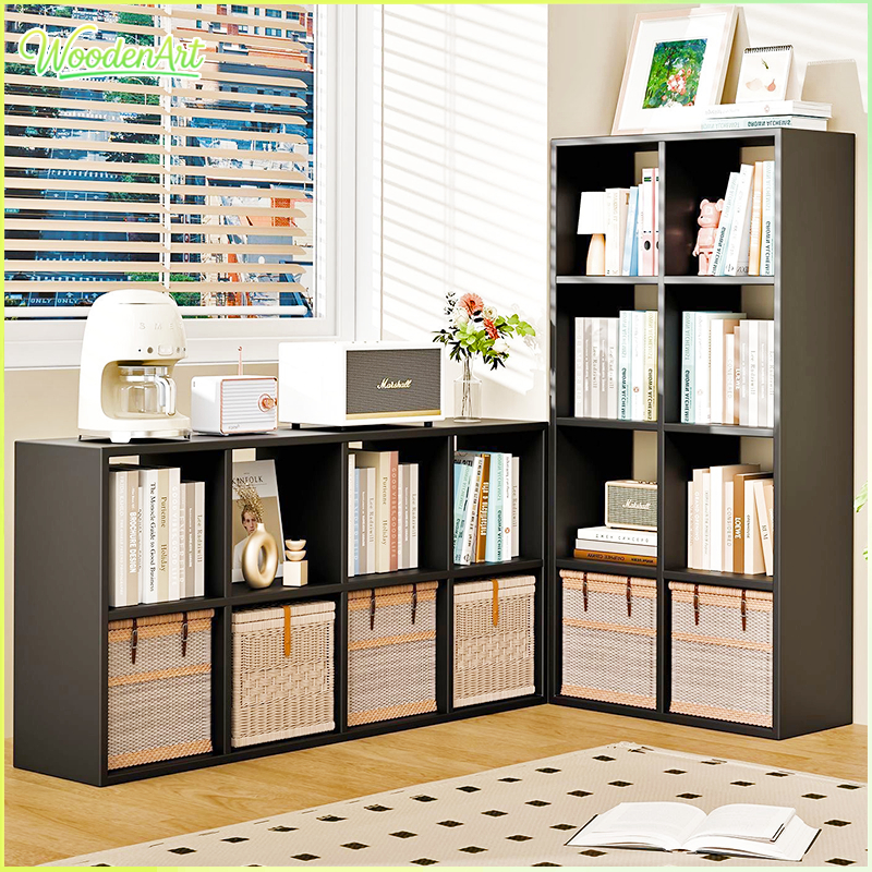 Multipurpose Grid Rack DIY Bookshelf Wooden Book Storage Bookcase ...