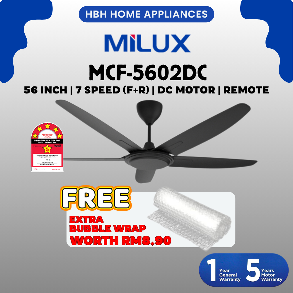 Milux Ceiling Fan MCF5602DC | 7 Speed | Forwards + Reverse | DC Motor ...