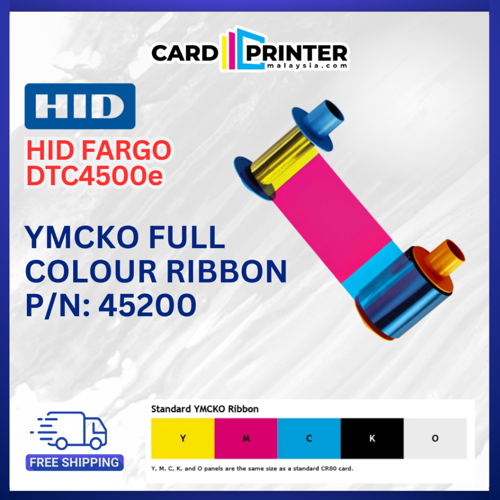 Eco YMCKO HID Fargo DTC4500/DTC4500e Series Printer Card ID Ribbon ...