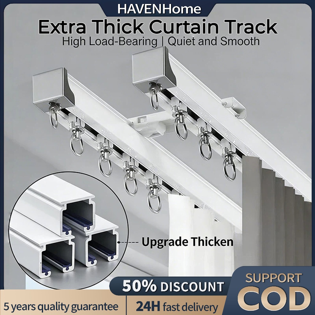 𝟑.𝟔→𝟏𝟑.𝟓𝐅𝐓 Besi Langsir/Rel Langsir Aluminium Alloy Curtain Track ...