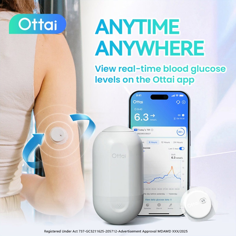 2 Pieces Ottai CGM Continuous Glucose Monitoring System No Sanning ...