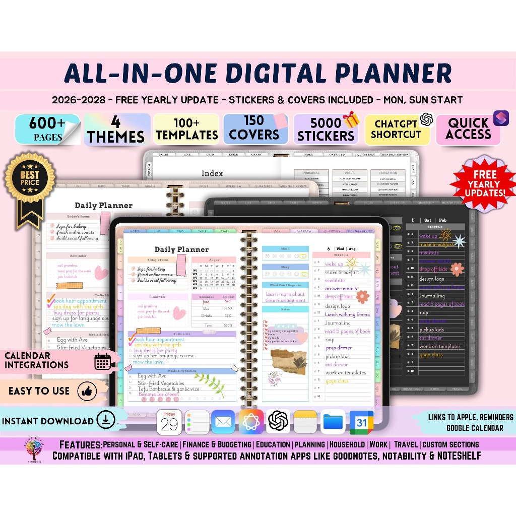 Digital Planner 2026 2027 2028 iPad GoodNotes Notability | Daily Weekly ...