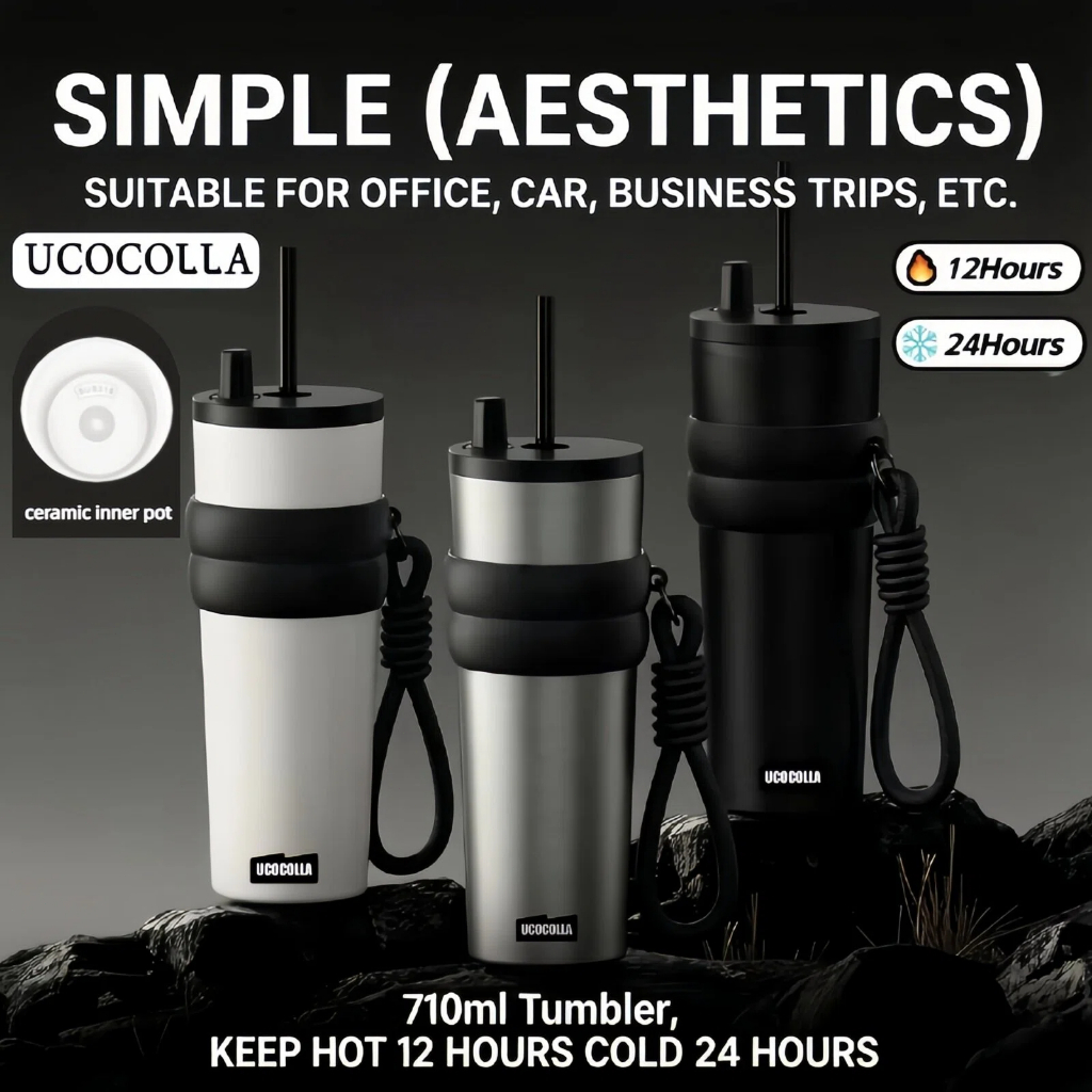 [Ucocolla] 710ML Tumbler Ceramic Liner 316 Stainless Steel Thermos ...