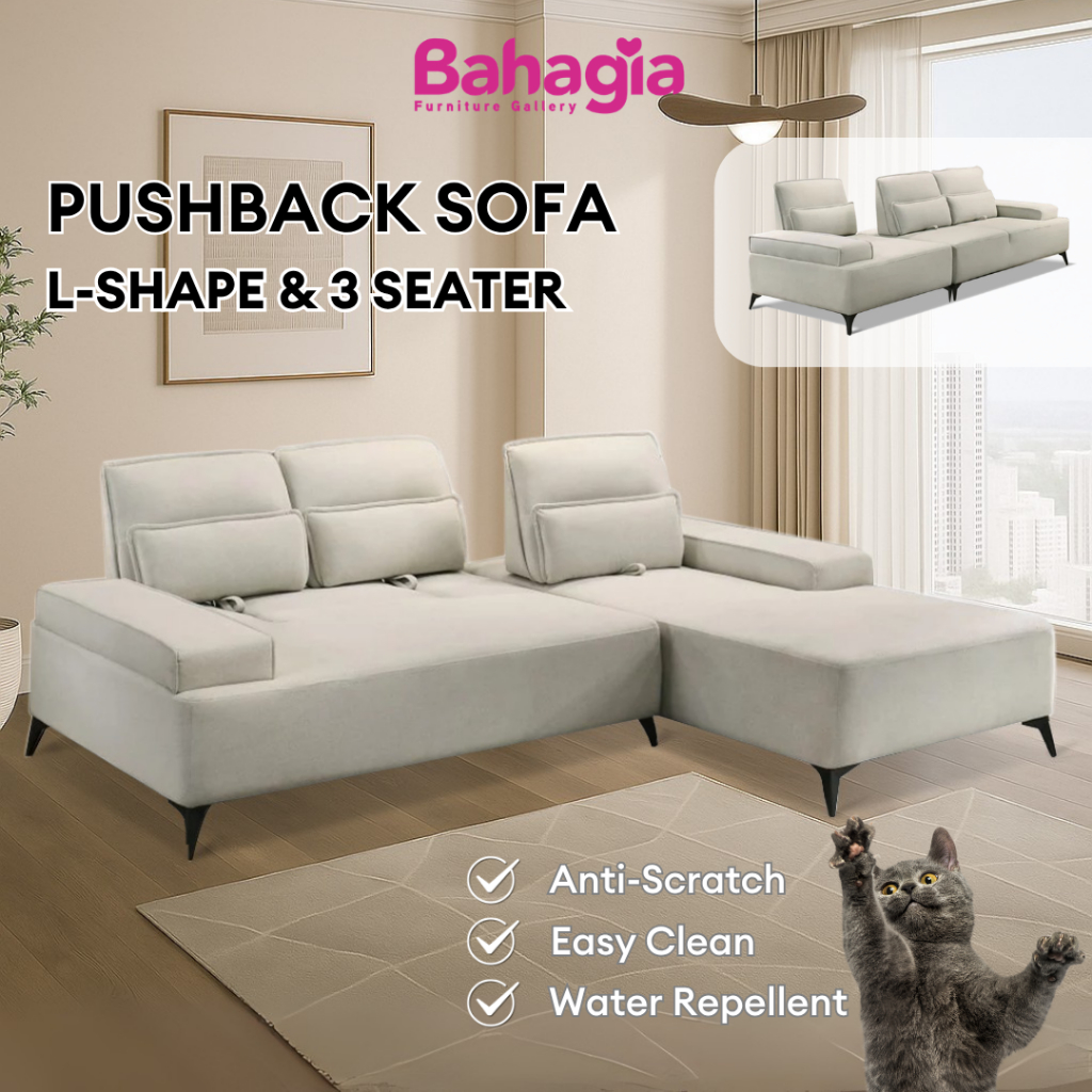 Free Install Bahagia Astra Push back Sofa - L Shape Sofa -3 Seaters ...