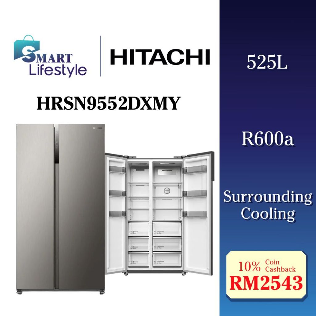 Hitachi 525L Inverter Side by Side Inverter Refrigerator with Touch ...