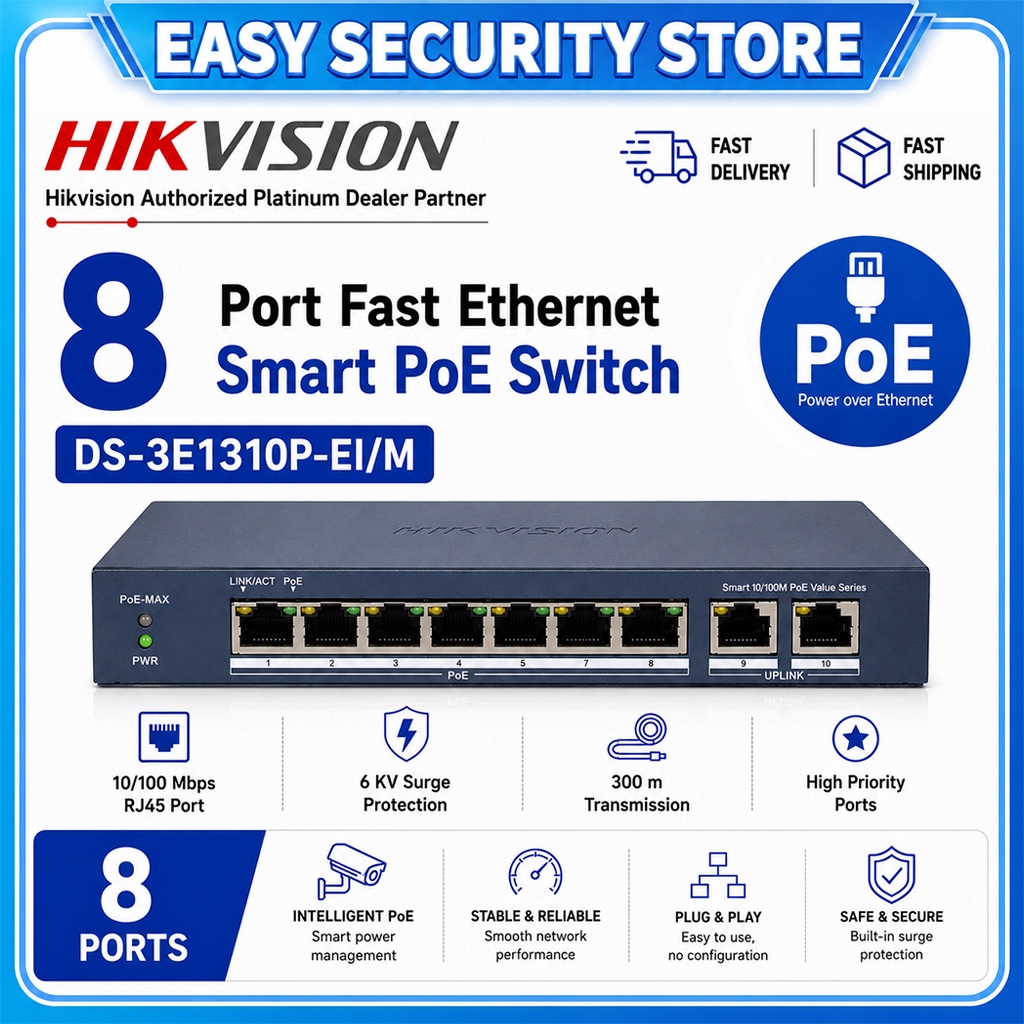 Hikvision DS-3E1310P-EI/M 8 Port Smart PoE Switch 10/100Mbps Fast ...