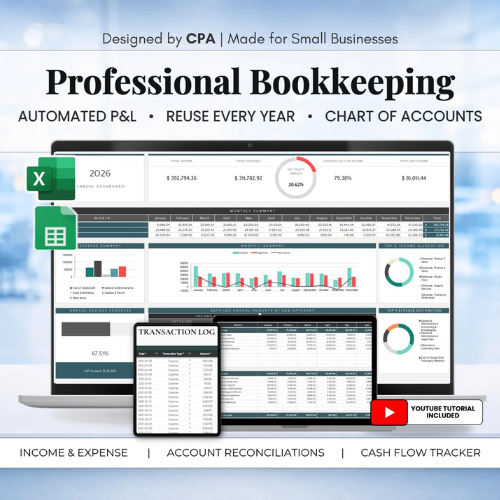 Small Business Bookkeeping Spreadsheet | Income Expense Tracker ...