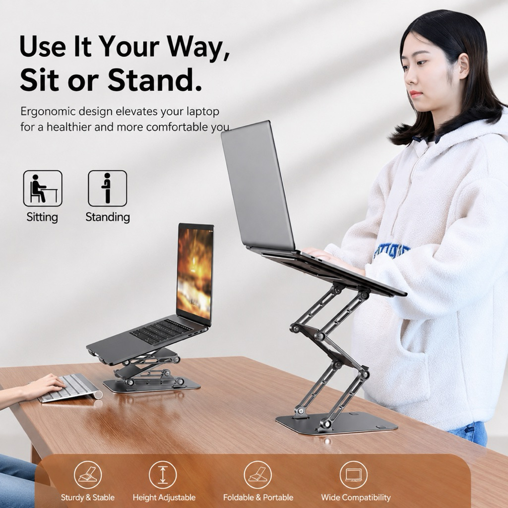 LS523 Folding Laptop Stand | Adjustable Carbon Steel Notebook Holder ...