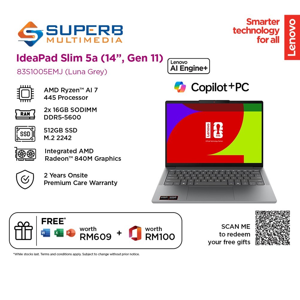Lenovo IdeaPad Slim 5a 83S1005EMJ AI Powerful Laptop (AMD Ryzen AI 7 ...