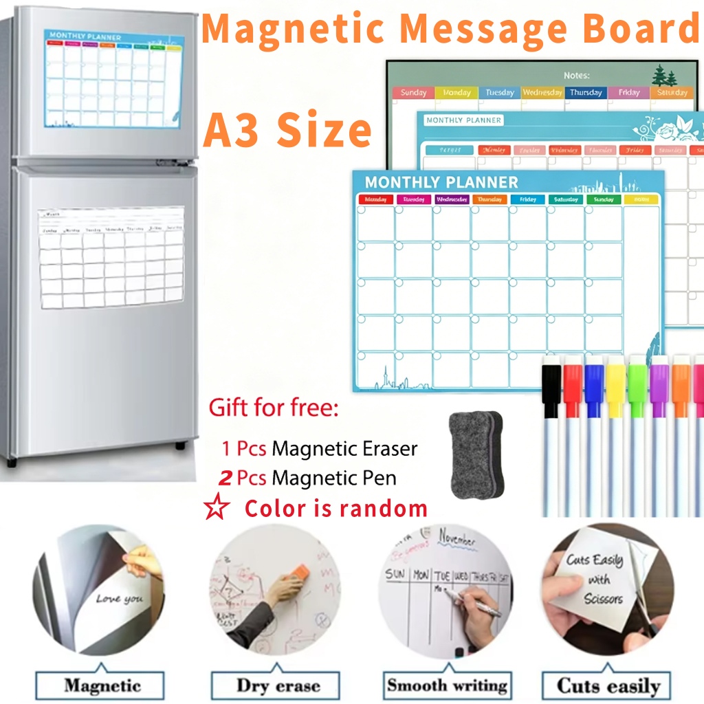 A3 Soft Magnetic Schedules Erasable Fridge Whiteboard Monthly/Weekly ...