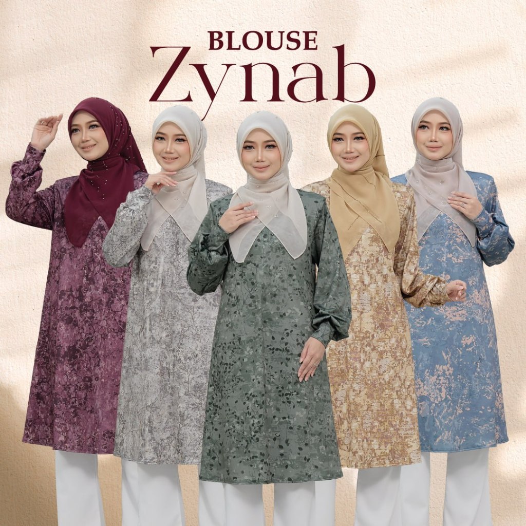 Blouse Zynab Bercorak Moss Crepe Ironless Blouse Muslimah Ironless ...