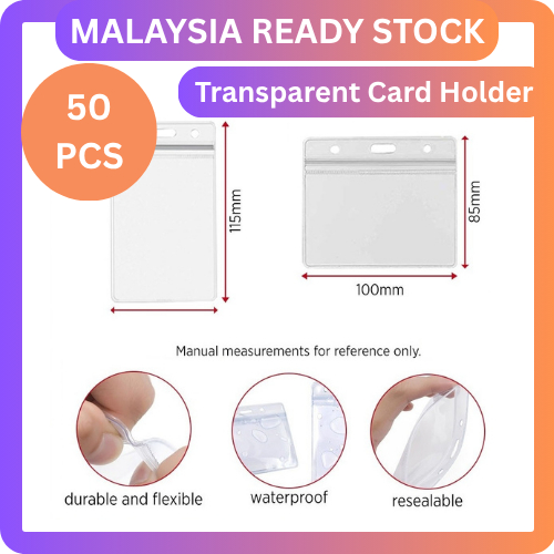 【50PCS】Transparent Waterproof PVC ID Card Holder PVC Name Badge ID ...