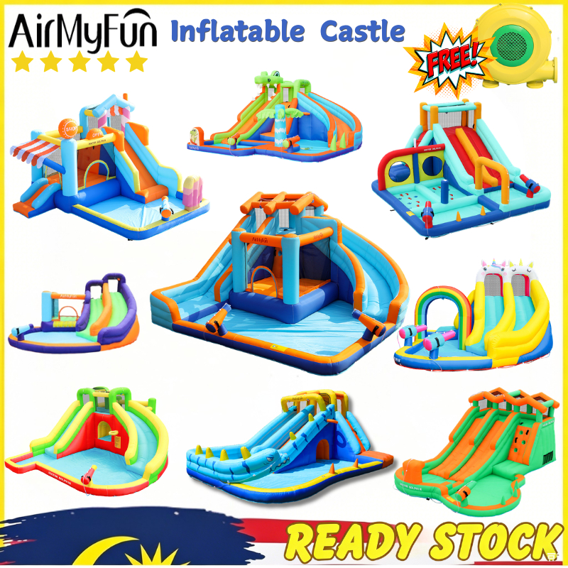 🔥AirMyFun gelongsor Inflatable Slide Bounce House Swimming Pool Outdoor ...