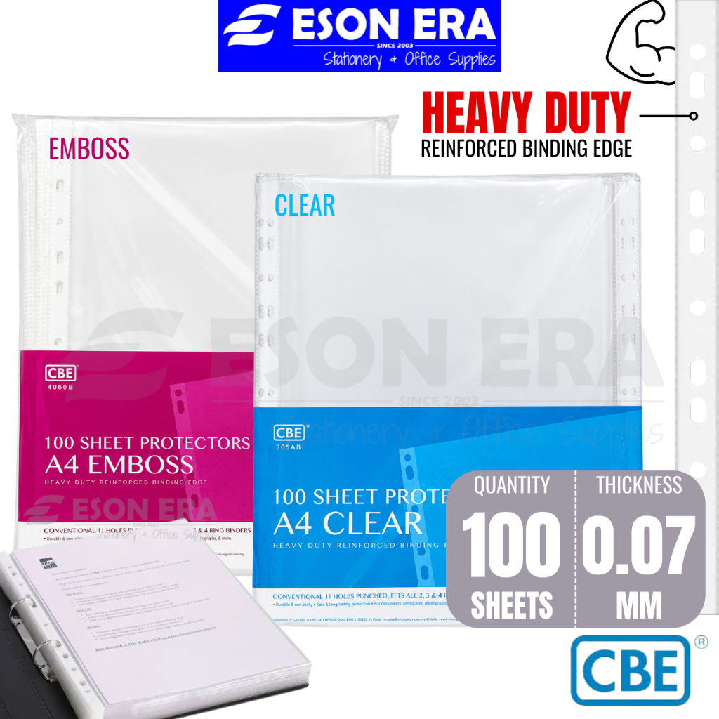 CBE Sheet Protector A4 Clear/Emboss 100sheet/pack 0.07mm Plastic 305AB ...