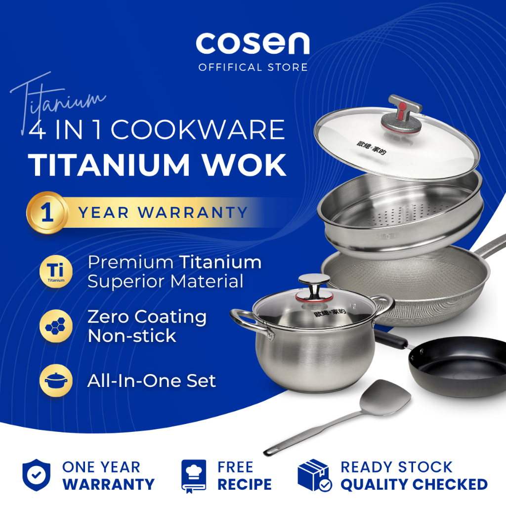 32cm Titanium Wok Pan with 304 Stainless Steel Steam Tray | 4In1 ...