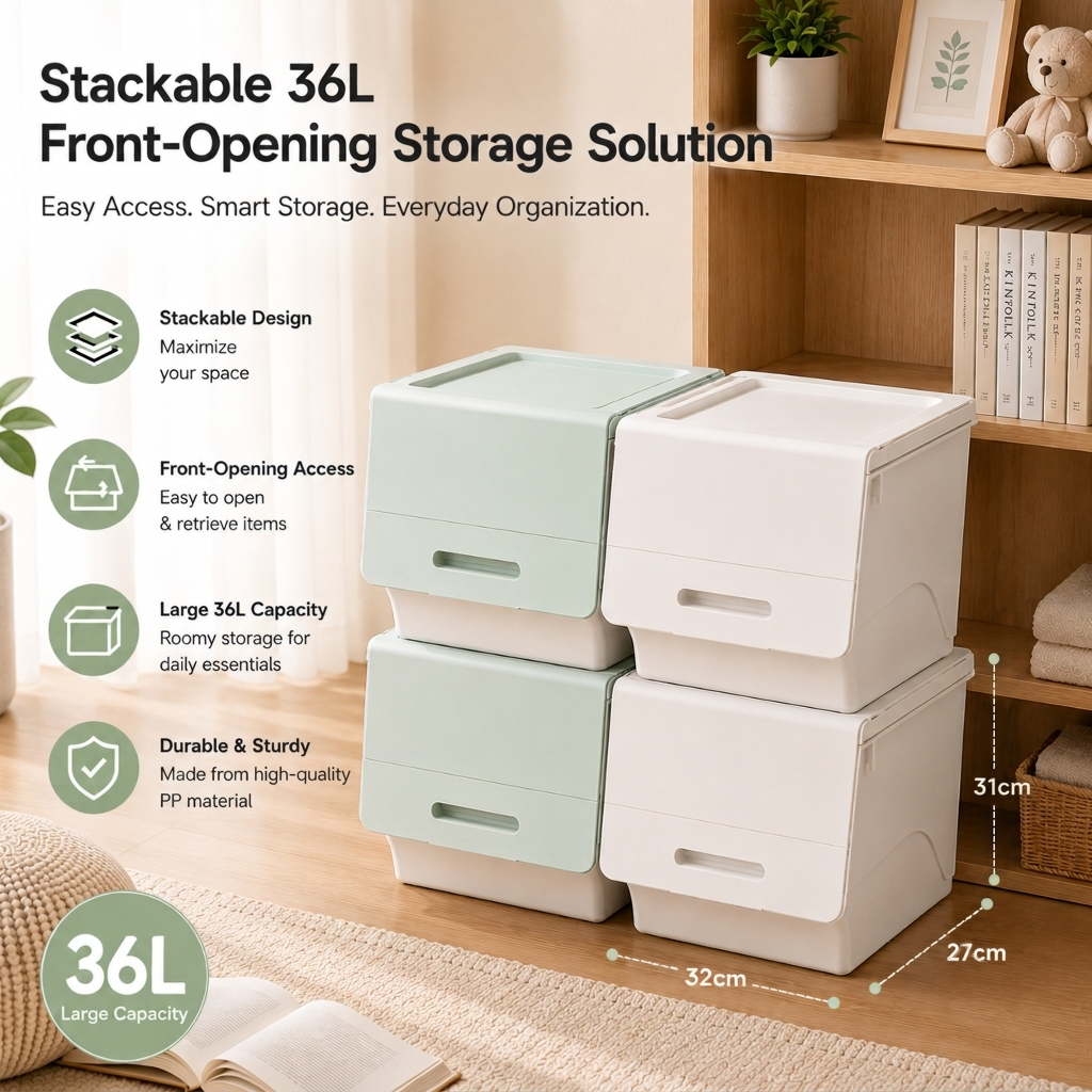 Large Stackable Storage Box Front Open Organizer Bekas Simpanan Kotak ...