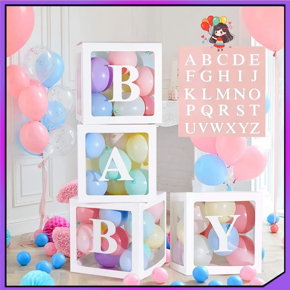 30*30cm DIY A-Z Alphabet Letter Transparent Balloon Box Gender Reveal ...