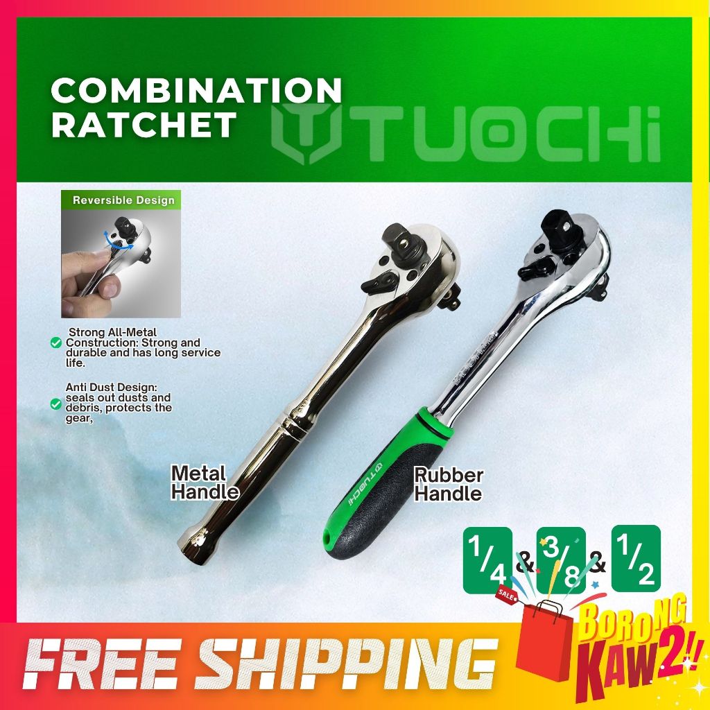TUOCHI Combination Ratchet Handle Rubber Metal Drive Socket Ratchet ...