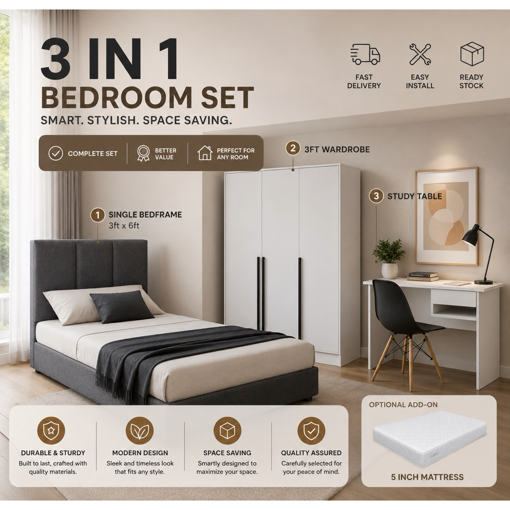 SKL Furniture Mall Single Bedroom Set With Study Table / Set Bilik ...