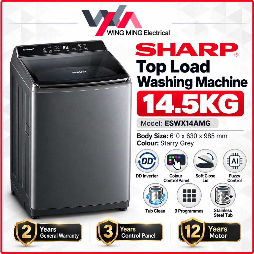 SHARP ESWX14AMG 14.5kg Top Load Washing Machine Inverter Mesin Basuh ...