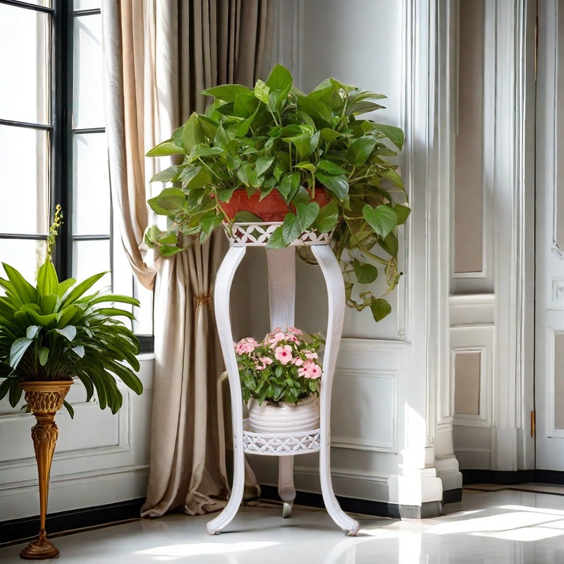 2 Tier Iron Flower Stand Floor Rack Balcony Flower Pot Rak Bunga Tempat ...