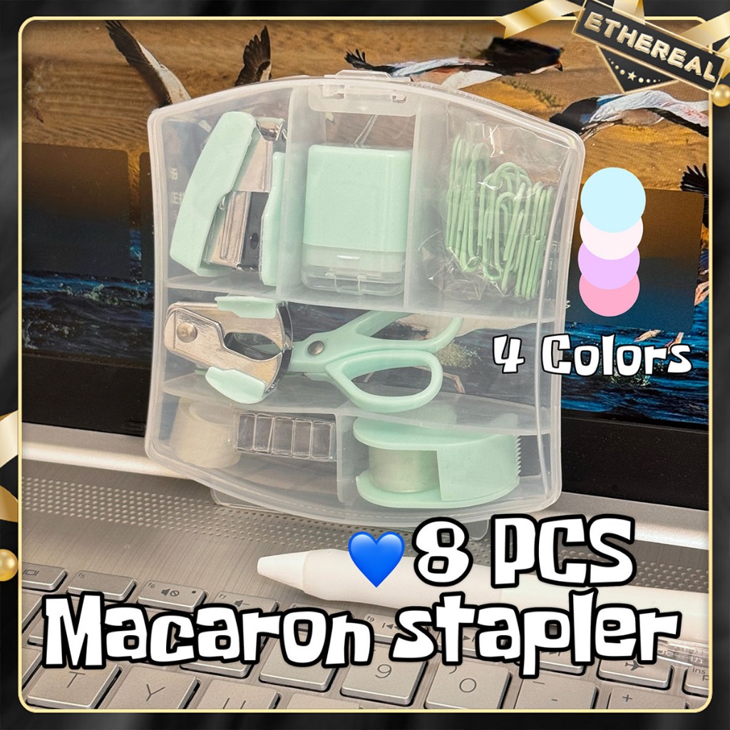 8PCS Mini Office Supply Kit Portable Case with Scissors Tape Dispenser ...