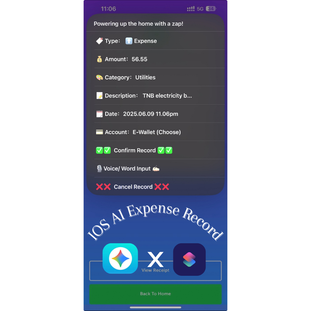 IOS AI Expense Record Shortcut x Numbers | Shopee Malaysia
