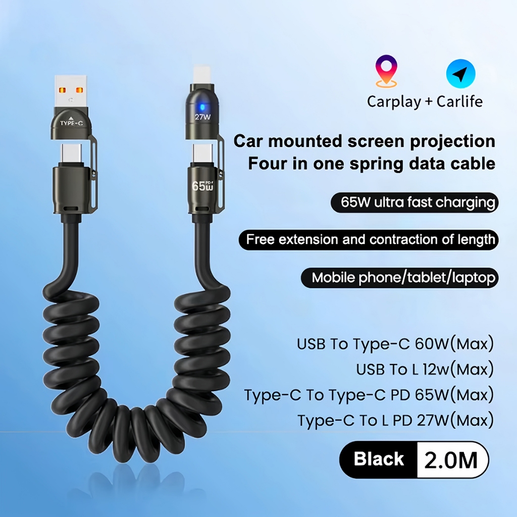 Spring Fast Charging Cable 2M 4-in-1 PD27W USB Type C Cable Usb C ...