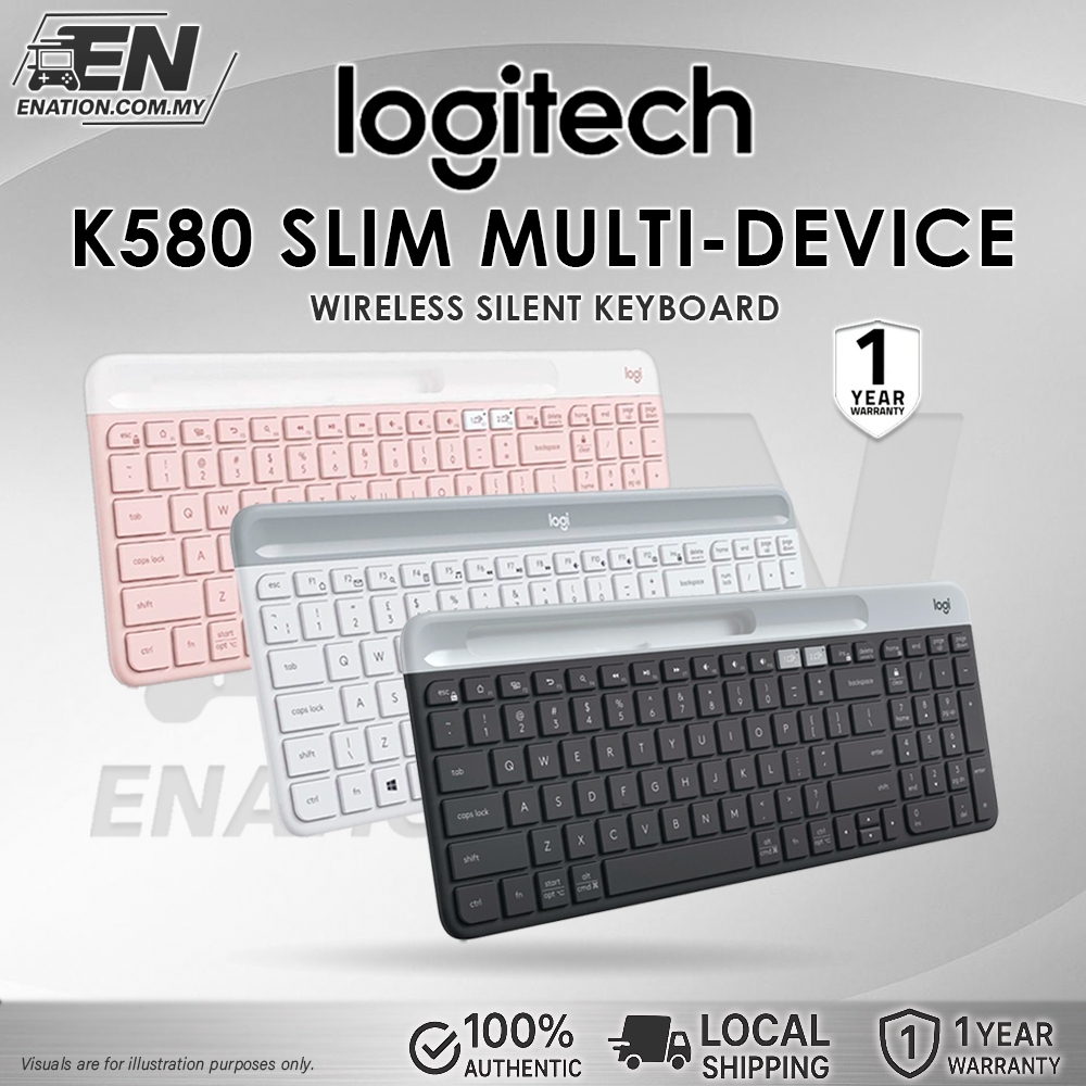 LOGITECH K580 SLIM MULTI-DEVICE WIRELESS KEYBOARD - GRAPHITE / OFF ...