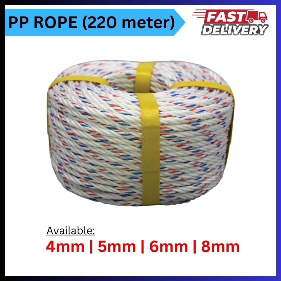 4mm | 5mm | 6mm | 8mm X 220Meter Polypropylene Rope/ PP Rope/Tali Putih ...