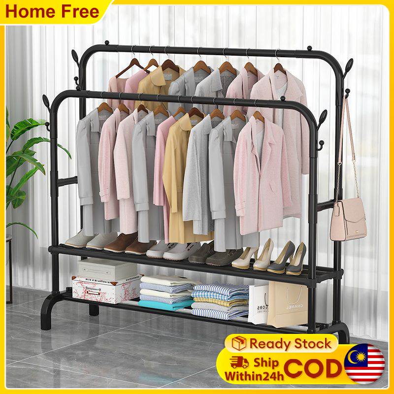 Rak baju Clothing Garment Rack Floor Coat Rack Hanger Indoor Single ...