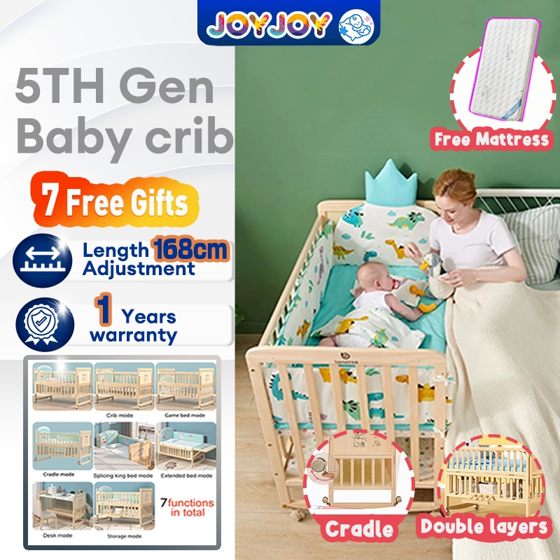 🔥5Th Gen🔥baby bed Baby Cot Baby Bed Set Solid Wood Crib Baby
