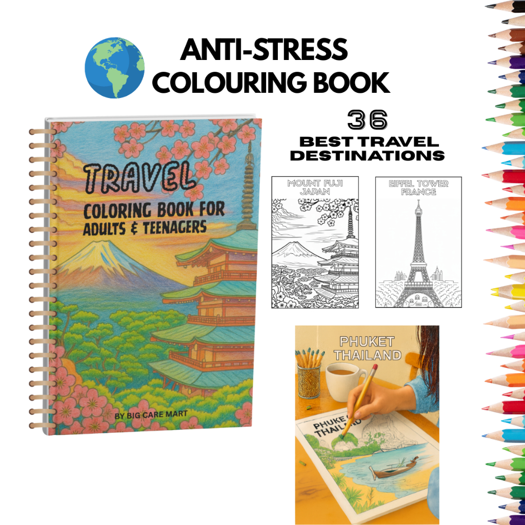 (36 Destinations) Travel Colouring Book for Adults & Teenagers - Anti ...
