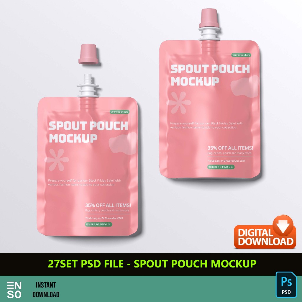 27Set PSD Files - Spout Pouch Mockup Template | Self Edit Photoshop ...