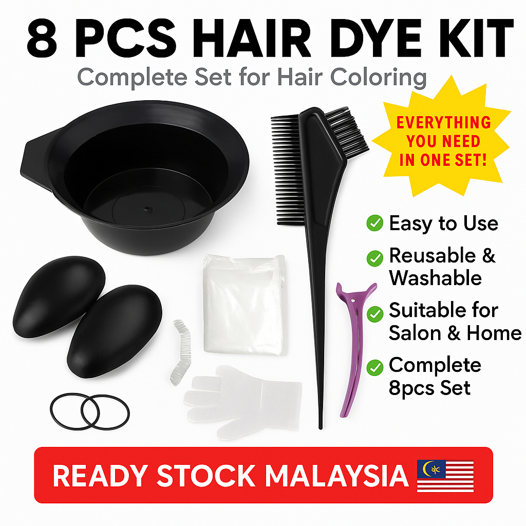8pc Hair Dye Dyeing Brush Comb and Bowl Set Coloring Tinting Tint DIY ...