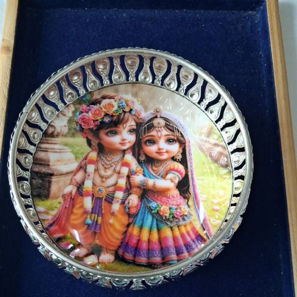 German Silver Radha Krishna Decorative Tray | Pooja Thali & Festive ...