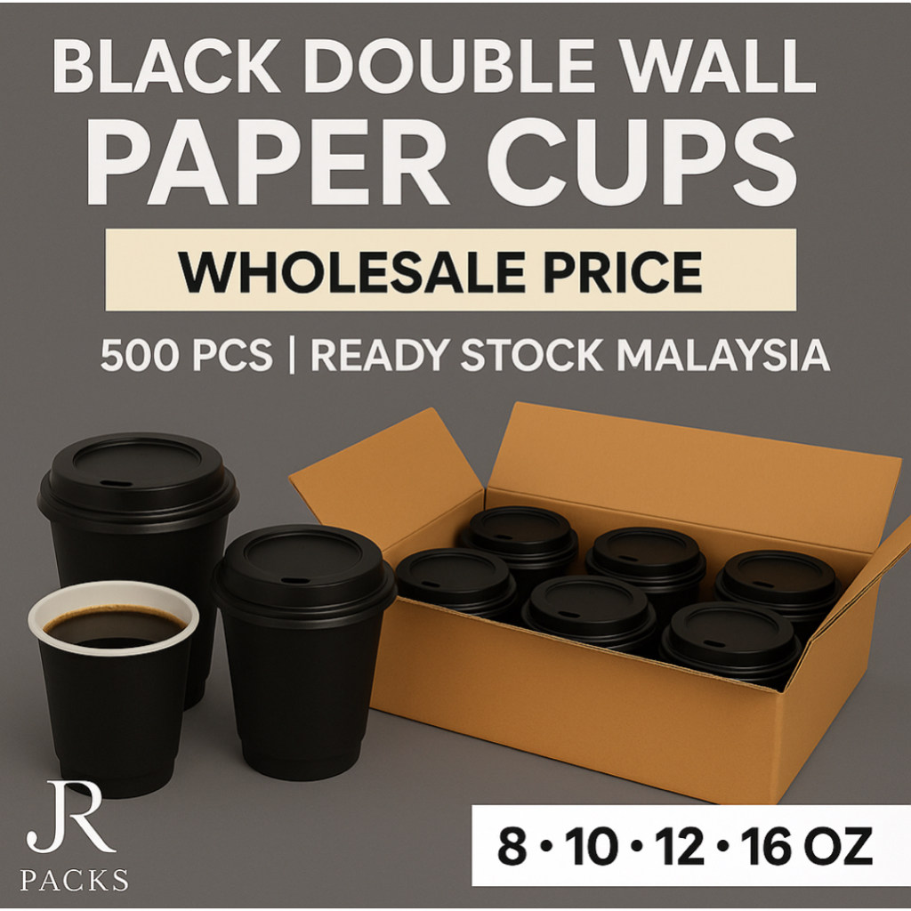 [WHOLESALE] Double Wall Black Paper Cup 500 Pcs Premium Disposable Hot ...