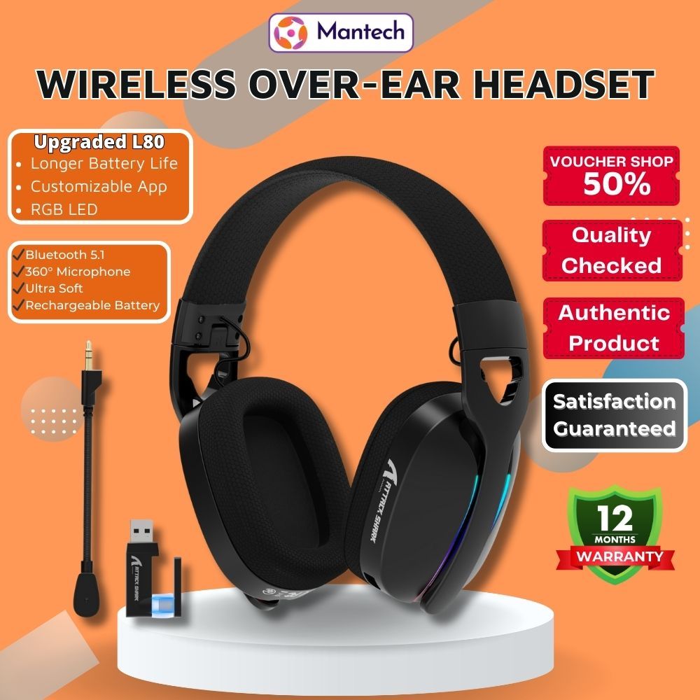 ATTACK SHARK L90 RGB Tri-Mode Gaming Headset Wireless Foldable 7.1 ...