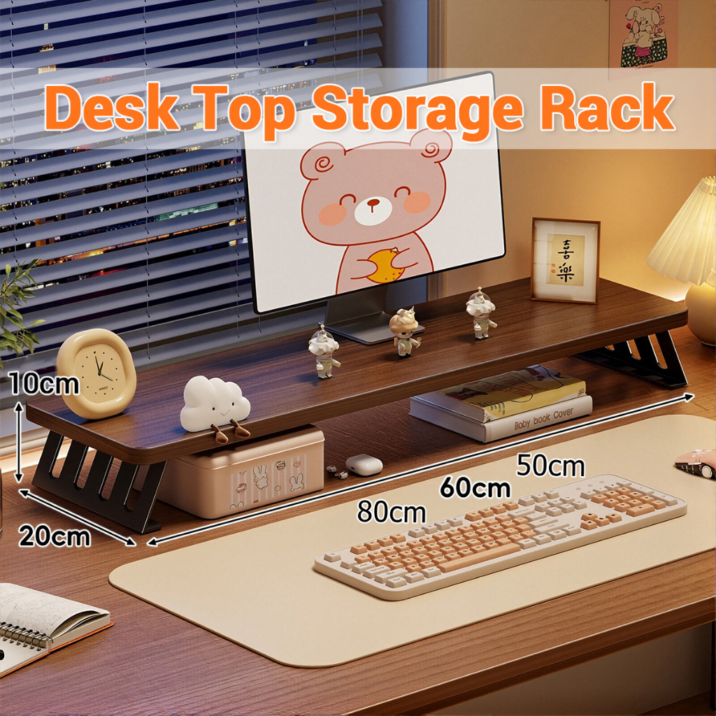 Wooden Monitor Stand Desktop Computer Screen Riser Office PC Storage ...
