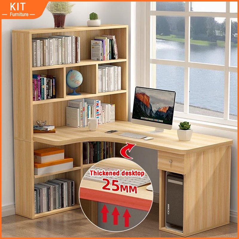 120/140CM Meja belajar Computer Study Table With Drawer Bookshelf Study ...