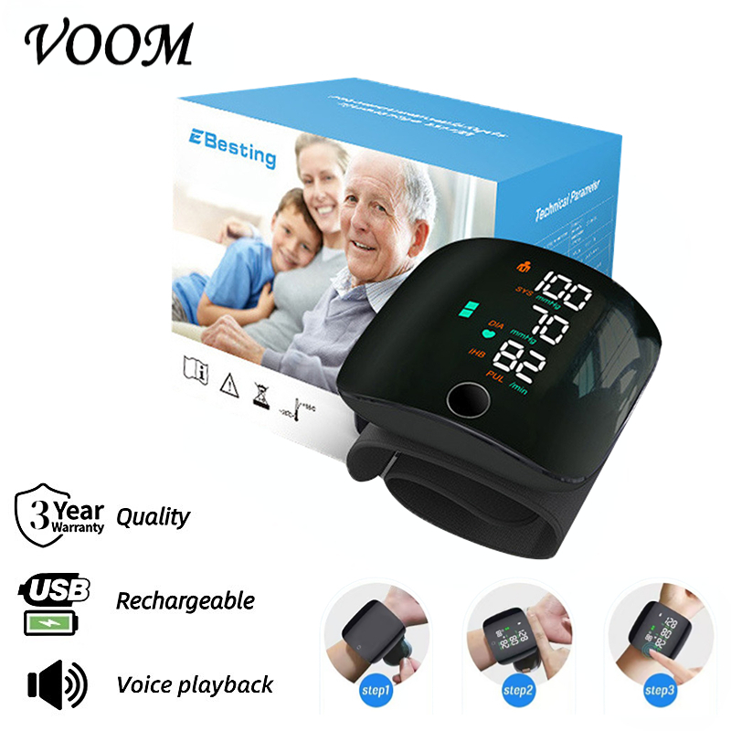 VOOM Rechargeable Wrist Blood LCD Screen Pressure Monitor High BP Blood ...