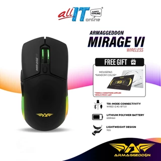 Armaggeddon Mirage VI 2.4G Wireless Gaming Mouse with Tri-Mode Connectivity, Lightweight Design, Built-In 600MAH Battery