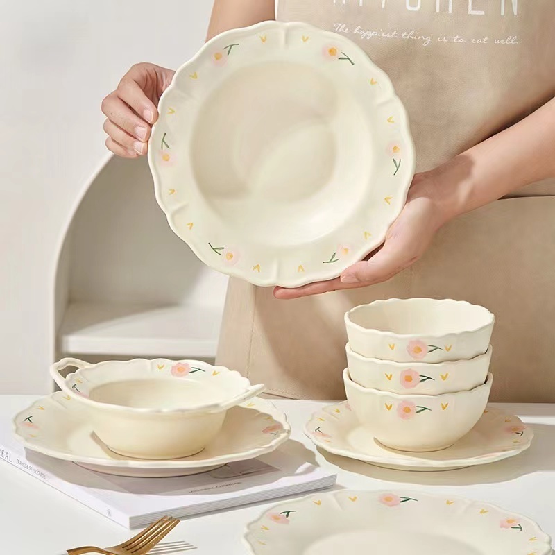 Shefu Flower Plants Cute Ceramic Plate and Bowl | Shopee Malaysia