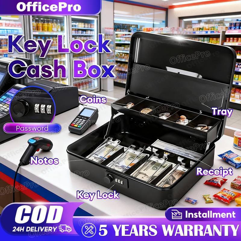 Cash Box With Lock Safety Box Storage Compartment Tray Money Box Money ...