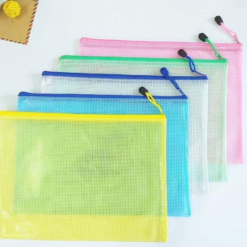 A5 / A4 Mesh Zipper Bag Zipper File Organizer Document Office file Pvc ...