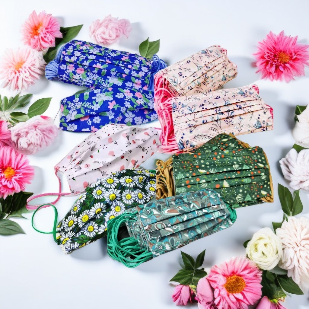 10pcs Mask Bercorak Bunga 3ply Flower Flora Design Face Mask For Women ...