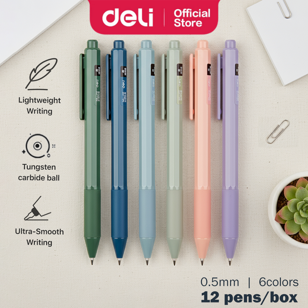 Deli Nusign Retracable Gel Pen - Black/Blue/Body Pastel (0.5mm ...